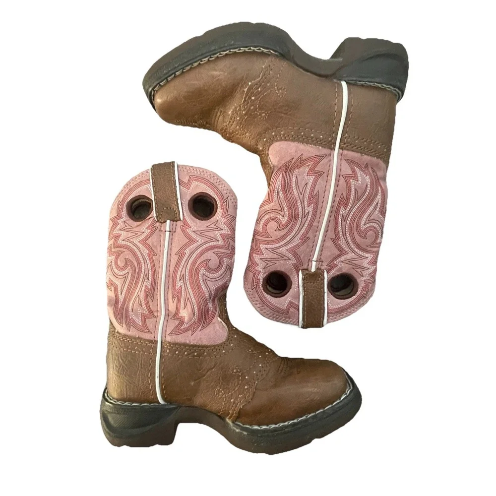 Durango Lil' Rebel Lacey Kids Western Boots Brown Pink Girls 9M
